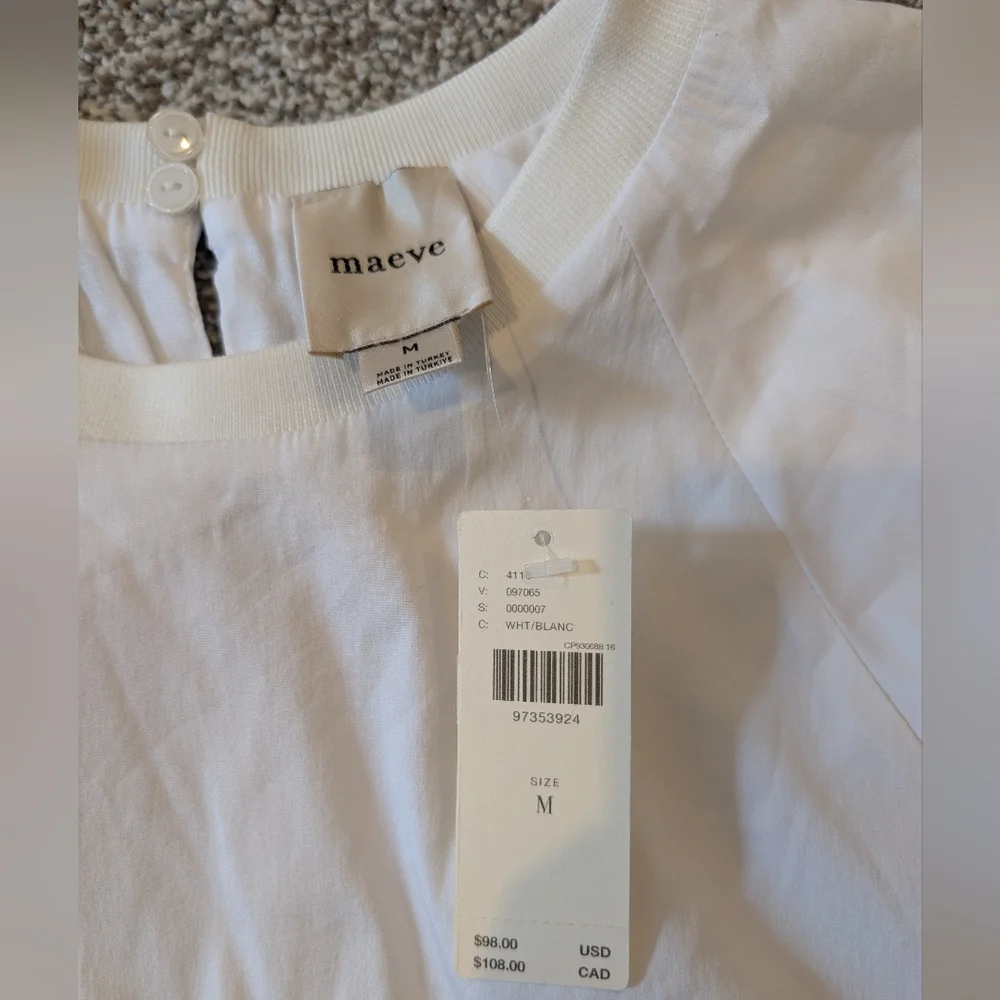 Anthropologie Maeve Cotton Puff Sleeve White Cropped Top Size Medium
